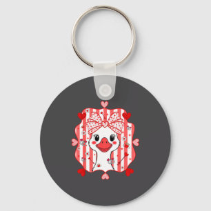 Preppy Cute Goose Coquette Bow Valentine's Day Wom Key Ring