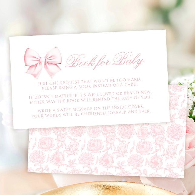 Preppy cute pink bow book for baby girl shower enclosure card (Creator Uploaded)