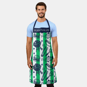 Preppy Dad Grilling Pattern – BBQ Doodles (Stripe) Apron