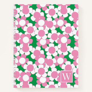 Preppy Daisy Bloom – Pink & Green Monogram Notebook
