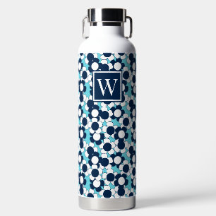 Preppy Daisy Bloom - Turquoise & Navy Monogram Water Bottle