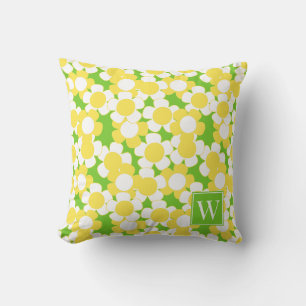 Preppy Daisy Bloom – Yellow & Lime Monogram Cushion