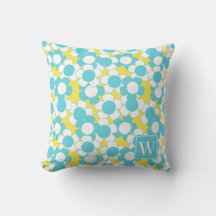 Preppy Daisy Bloom – Yellow & Turquoise Monogram Cushion
