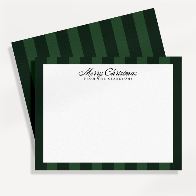 Preppy Dark Green Striped Christmas Note Card (Creator Uploaded)