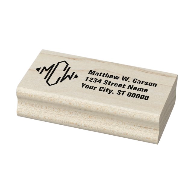 Preppy Diamond 3 Initial Monogram Return Address Rubber Stamp (Stamp)