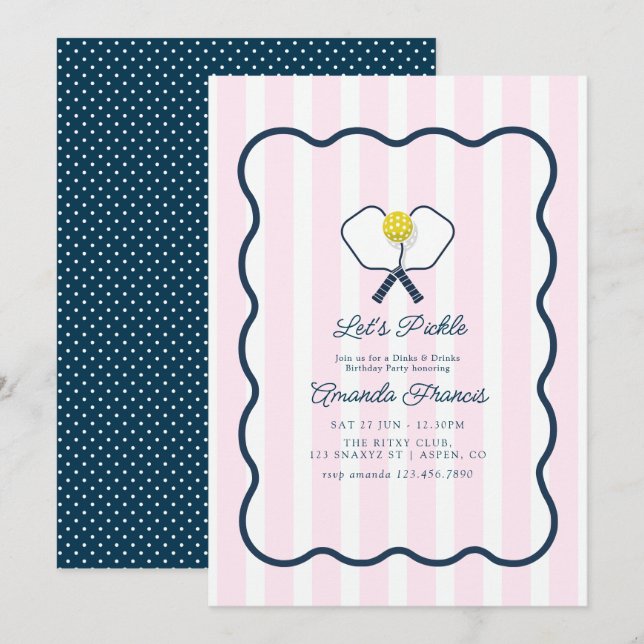 Preppy Dinks & Drinks Pickleball Birthday Party Invitation (Front/Back)
