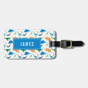 Preppy Dinosaur Personalise Silhouette Boy Luggage Tag
