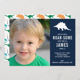 Preppy Dinosaur Silhouette Birthday Party Photo Invitation