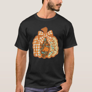 Preppy Ditsy Floral Pumpkin Checkered Trendy Cozy  T-Shirt