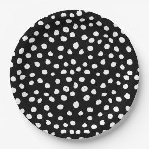 Preppy Dots Modern Black White Animal Print Spots Paper Plate