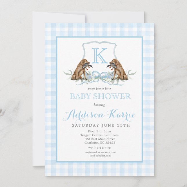 Preppy Duck Gingham Crest Baby Shower Invitation (Front)