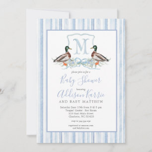 Preppy Duck Gingham Crest Baby Shower Invitation