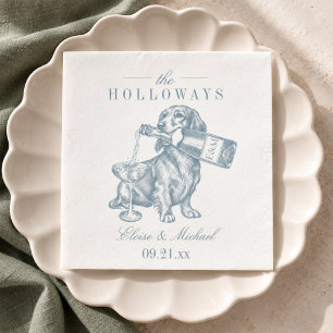 Preppy Dusty Blue Dachshund Wedding Napkin