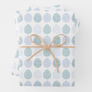 Preppy Easter Blue and Green Hydrangea Bow Trellis Wrapping Paper Sheet