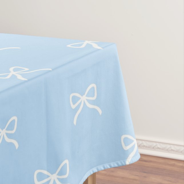 Preppy Elegant Blue Bow Pattern Spring & Summer Tablecloth (In Situ)