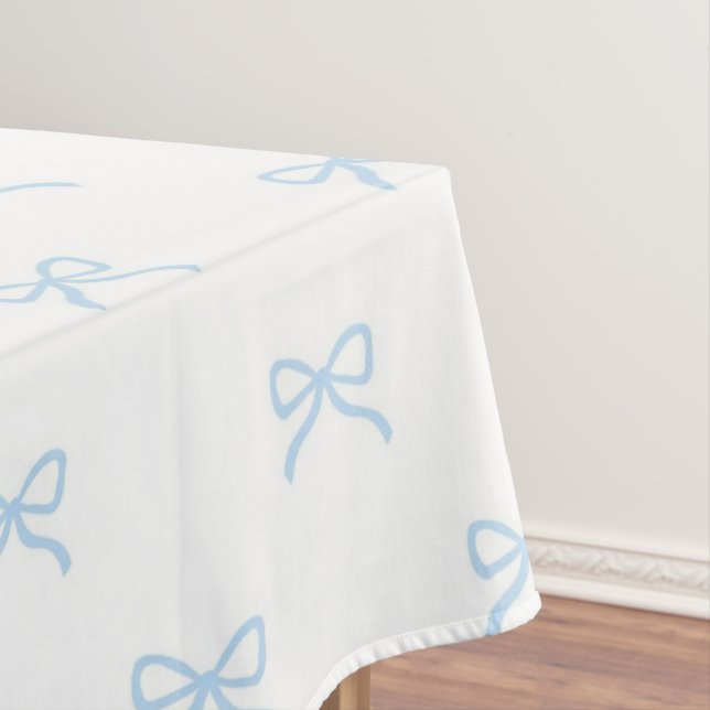 Preppy Elegant Blue Bow Pattern Spring & Summer Tablecloth (In Situ)