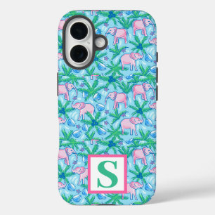 Preppy Elephant Monogram Tropical iPhone 16 Case