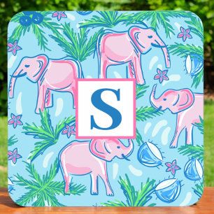 Preppy Elephant Monogram Tropical Coaster
