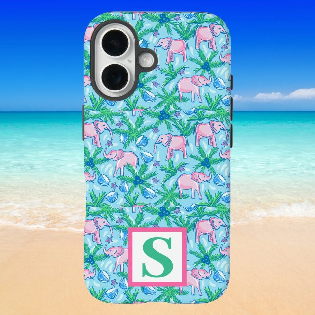 Preppy Elephant Pattern Personalised Monogram Case-Mate iPhone Case (Creator Uploaded)