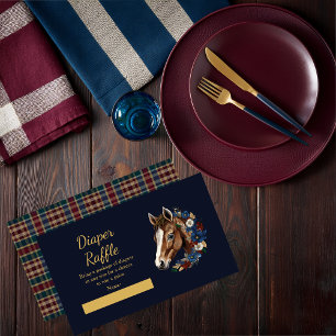 Preppy Equestrian Foal Floral Blue Diaper Raffle Enclosure Card