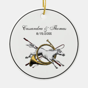 Preppy Equestrian Horse Jumping Through Horn Colou Ceramic Tree Decoration