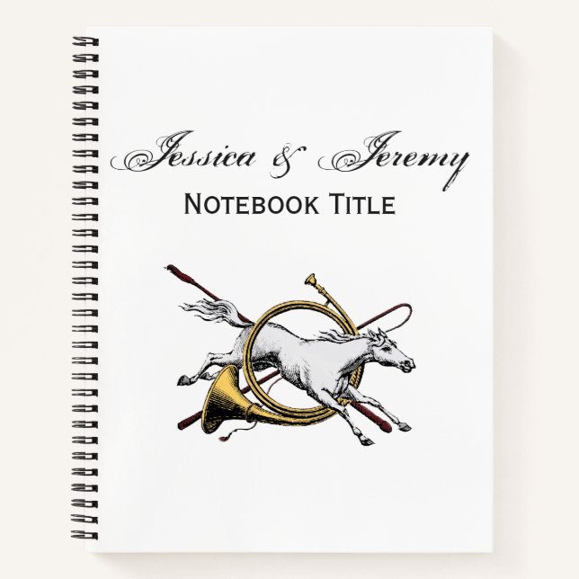 Preppy Equestrian Horse Jumping Through Horn Colou Notebook (Front)