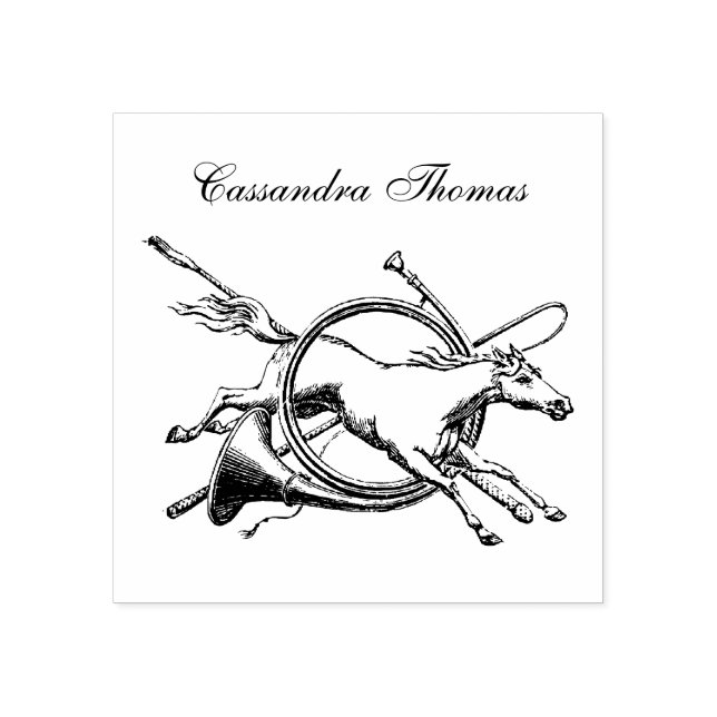 Preppy Equestrian Horse Jumping Through Horn Colou Rubber Stamp (Imprint)