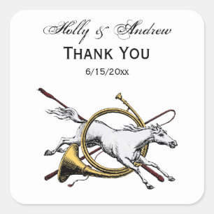 Preppy Equestrian Horse Jumping Through Horn Colou Square Sticker