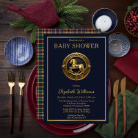 Preppy Equestrian Rocking Horse Plaid Baby Shower