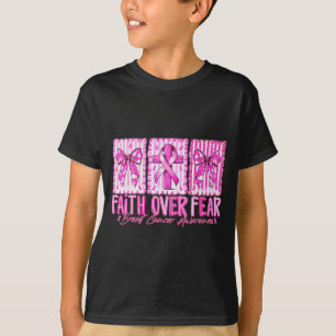 Preppy Faith Over Fear Breast Cancer Bow Warrior C T-Shirt