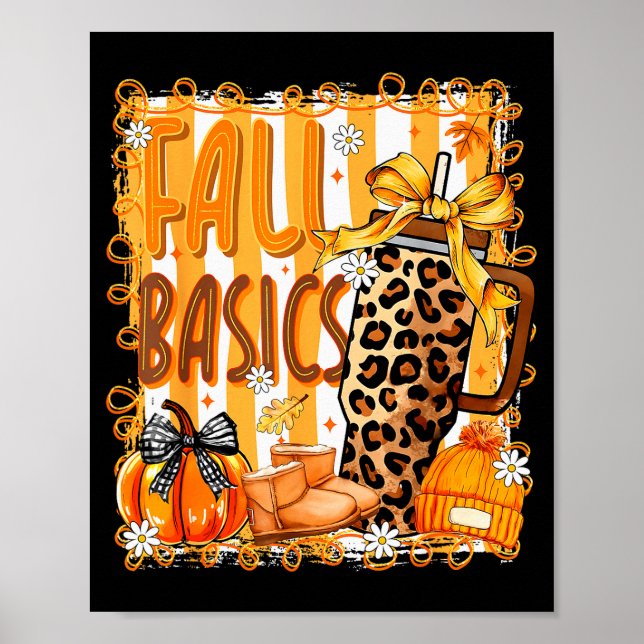 Preppy Fall Basics Coquette Bow Pumpkin Autumn Wom Poster (Front)