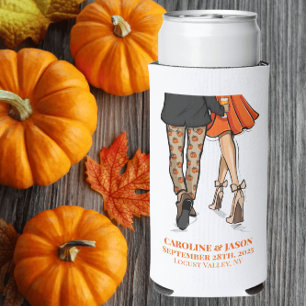 Preppy Fall Couple Pumpkin Pants Orange Dress Seltzer Can Cooler