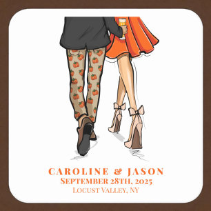 Preppy Fall Couple Shower Wedding Autumn Party Square Paper Coaster