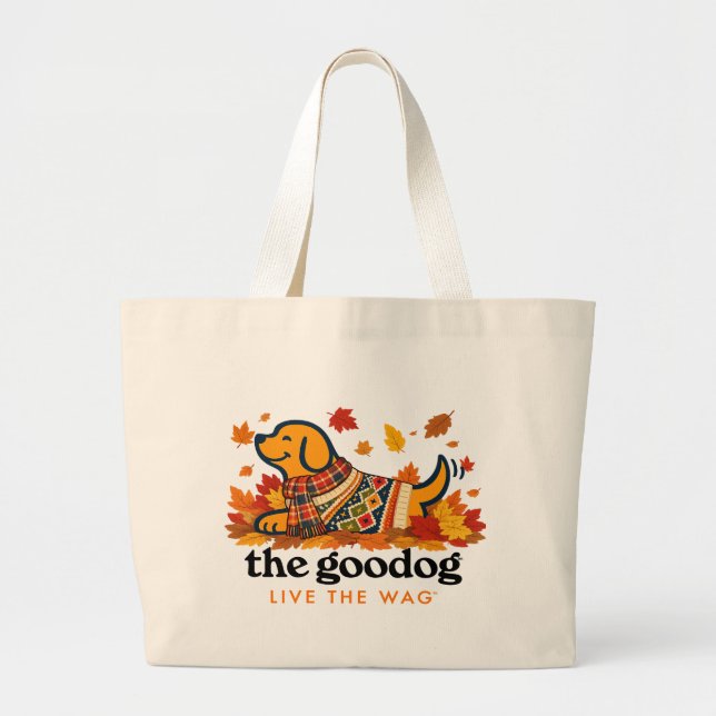 Preppy Fall Dog Lover Large Tote Bag (Front)