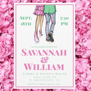 Preppy Fashion Illustration Engagement Party Invitation