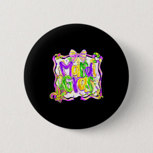 Preppy fat tuesday mardi gras coquette bow kids 6 cm round badge