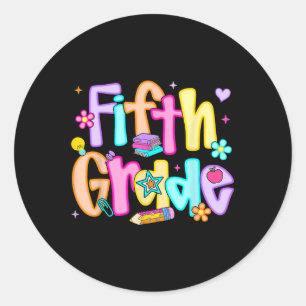 Preppy Fifth Grade Back To School 5th Grade Teache Classic Round Sticker