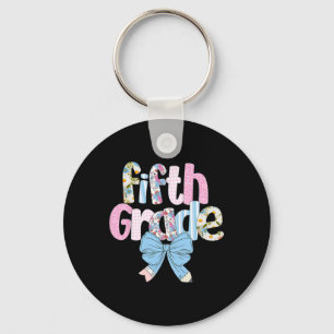 Preppy Fifth Grade Teacher Blue Floral Coquette Pe Key Ring