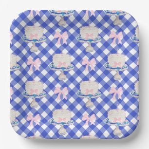 Preppy First Birthday Chinoiserie Ruffle Cake Bows Paper Plate