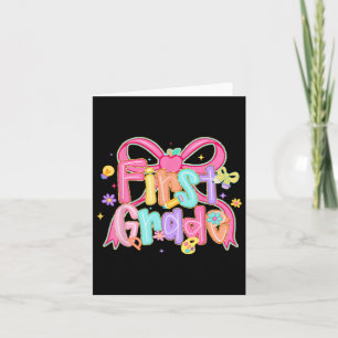 Preppy First Grade Back To School Coquette Bow Tea Card