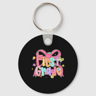 Preppy First Grade Back To School Coquette Bow Tea Key Ring