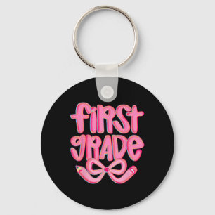 Preppy First Grade Back To School Coquette Bow Tea Key Ring