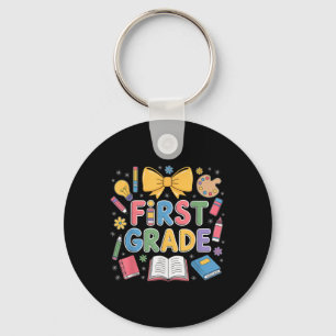 Preppy First Grade Back To School Coquette Bow Tea Key Ring