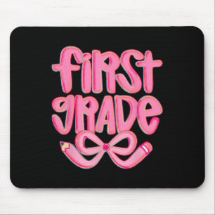 Preppy First Grade Back To School Coquette Bow Tea Mouse Pad