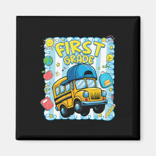 Preppy First Grade Ck To School Funny School Bus F Magnet