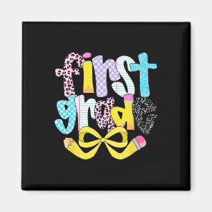Preppy First Grade Retro Chequered Teacher Back To Magnet