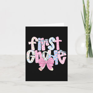 Preppy First Grade Teacher Blue Floral Coquette Pe Card