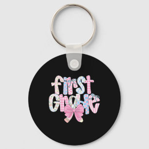Preppy First Grade Teacher Blue Floral Coquette Pe Key Ring