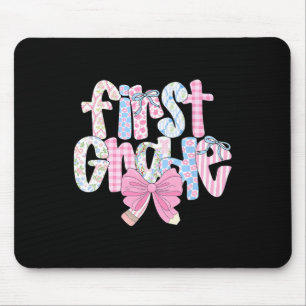 Preppy First Grade Teacher Blue Floral Coquette Pe Mouse Pad