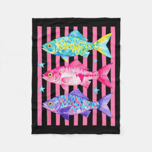 Preppy Fish ed Retro Summertime Travel Beach Fleece Blanket